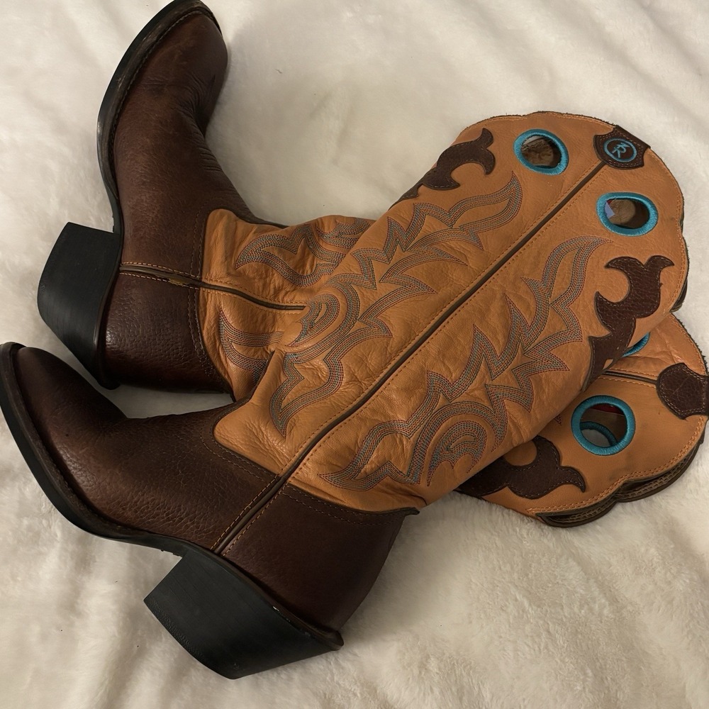Tony Lama Brown Leather Tall Buckaroo Boots RR2004 size M6.6/W8.5
